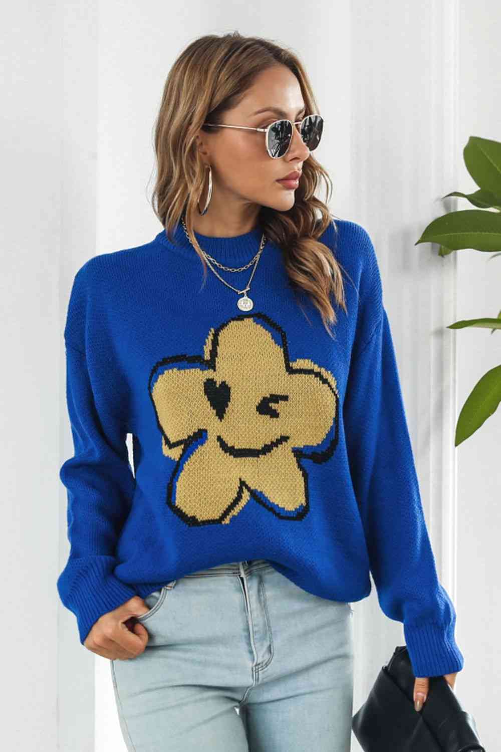 Flower Smile Graphic Sweater