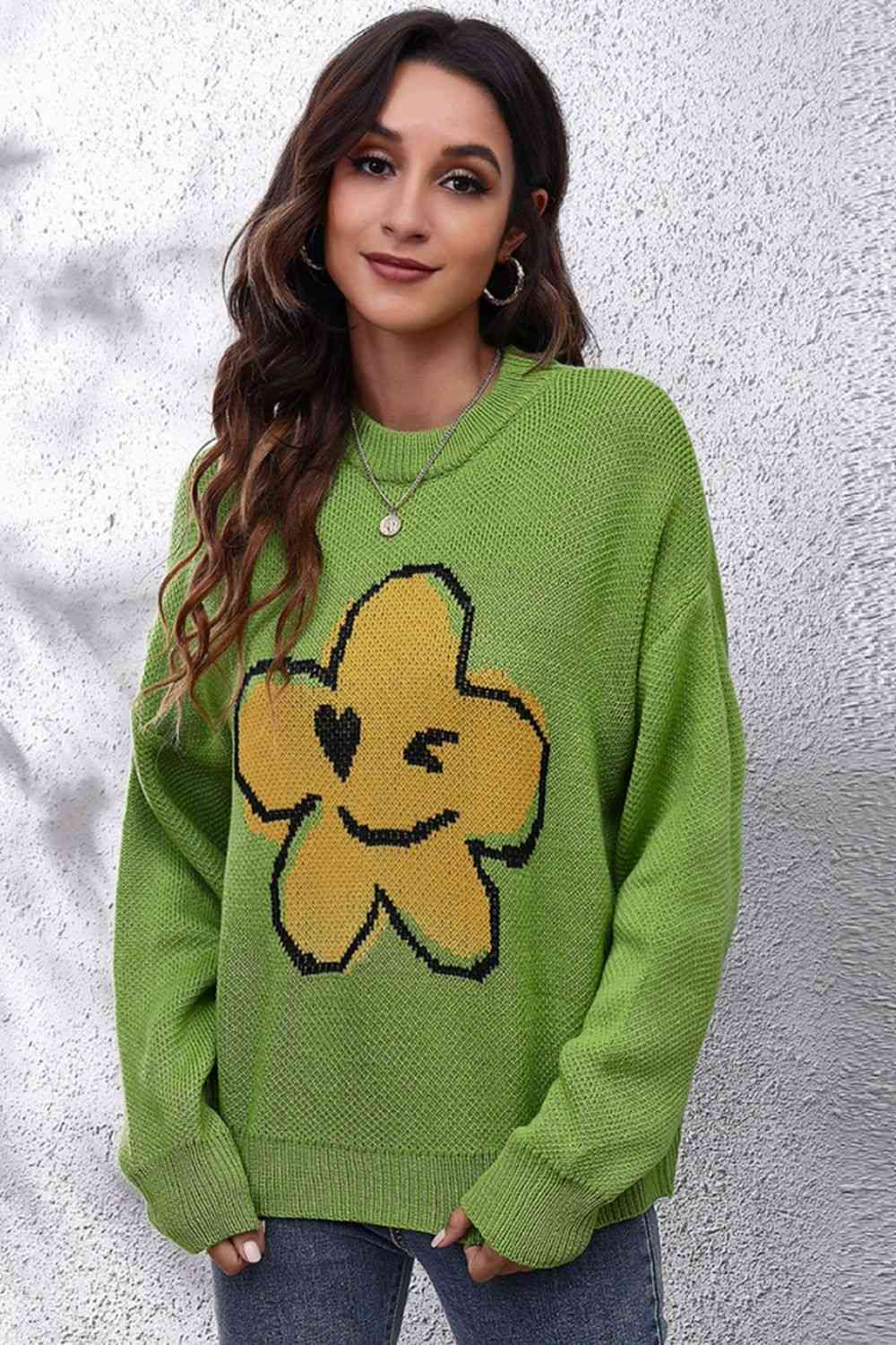 Flower Smile Graphic Sweater