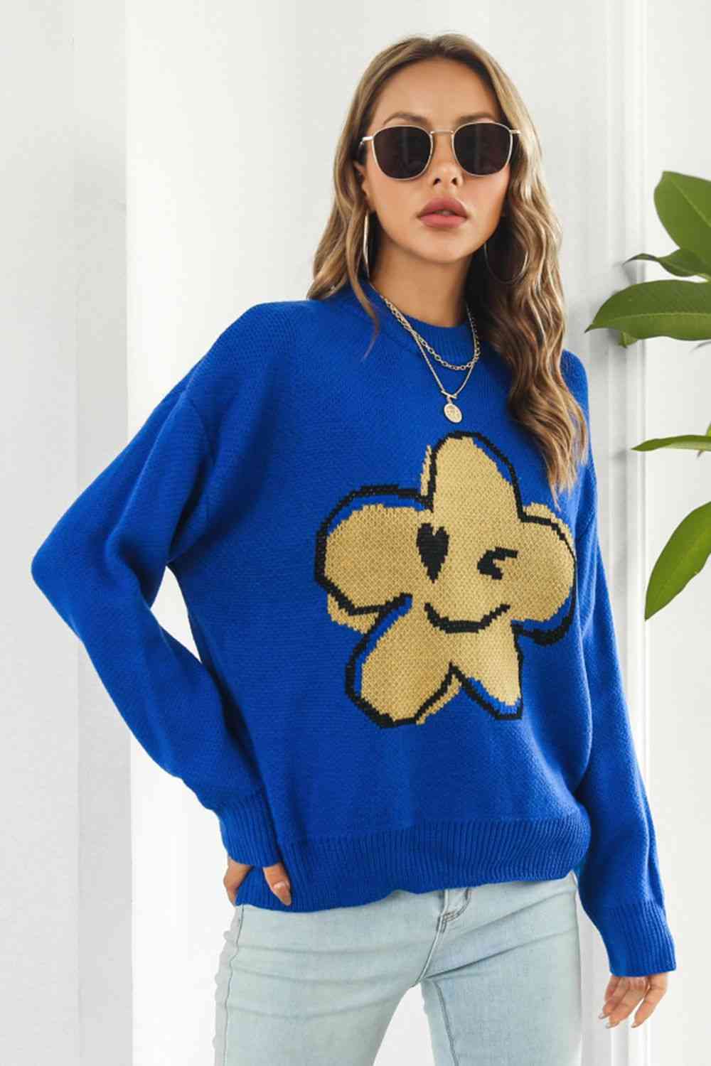 Flower Smile Graphic Sweater