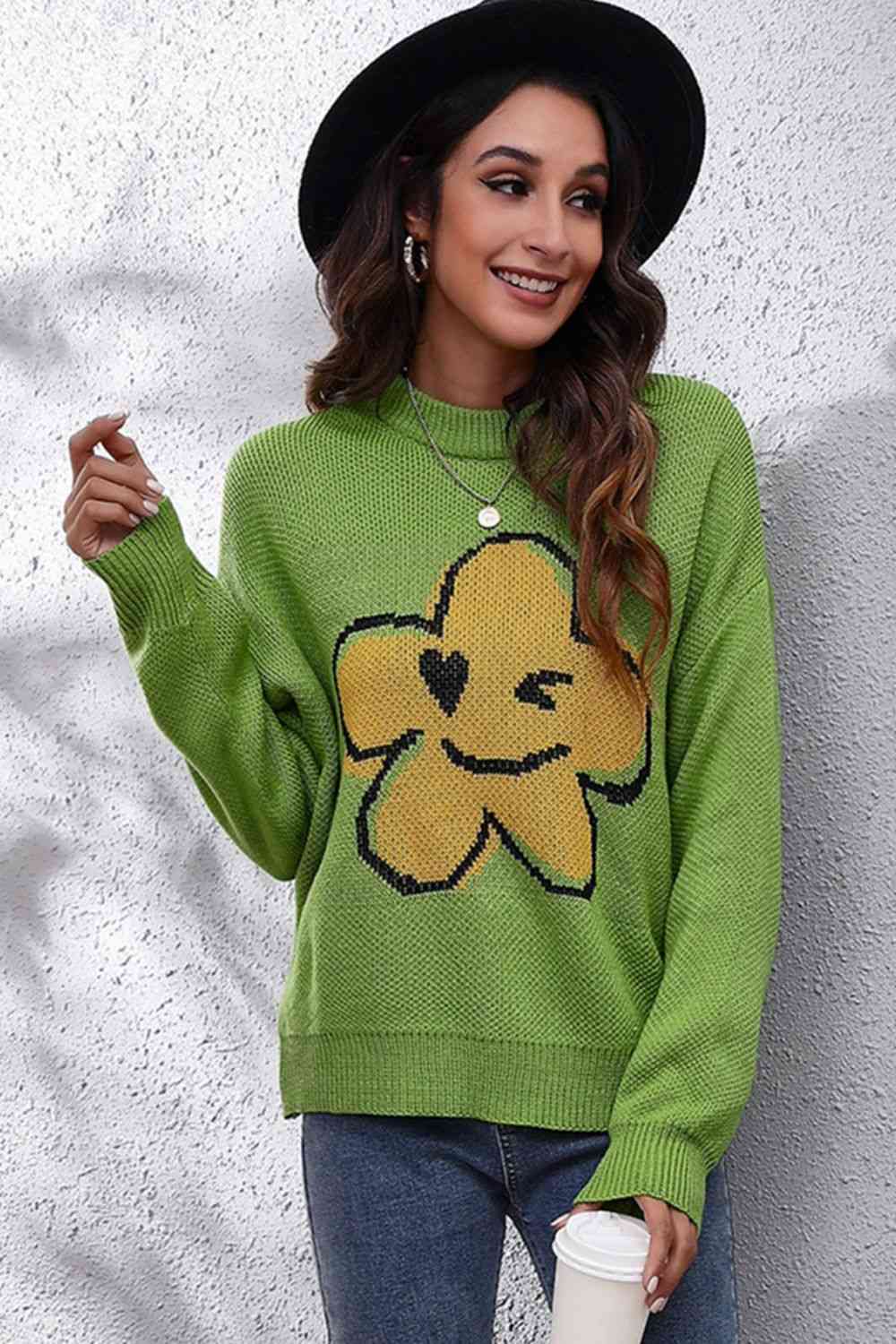 Flower Smile Graphic Sweater